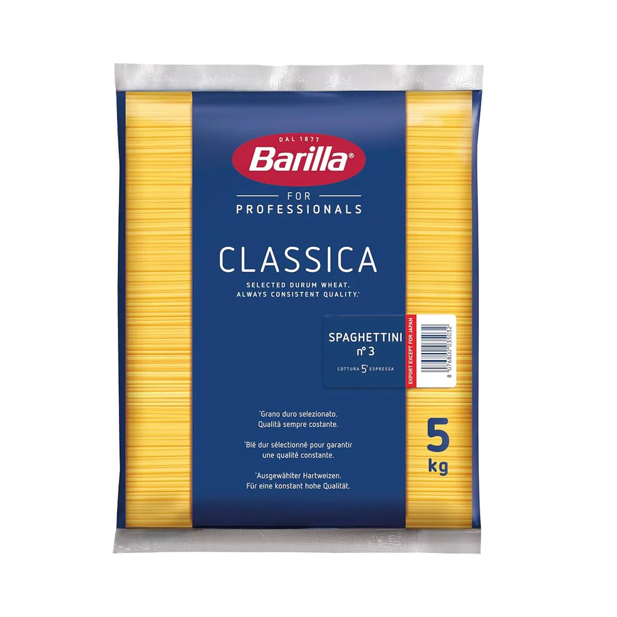 Barilla pasta di semola Spaghettini N3 3x5kg, producto de Spiga Impex