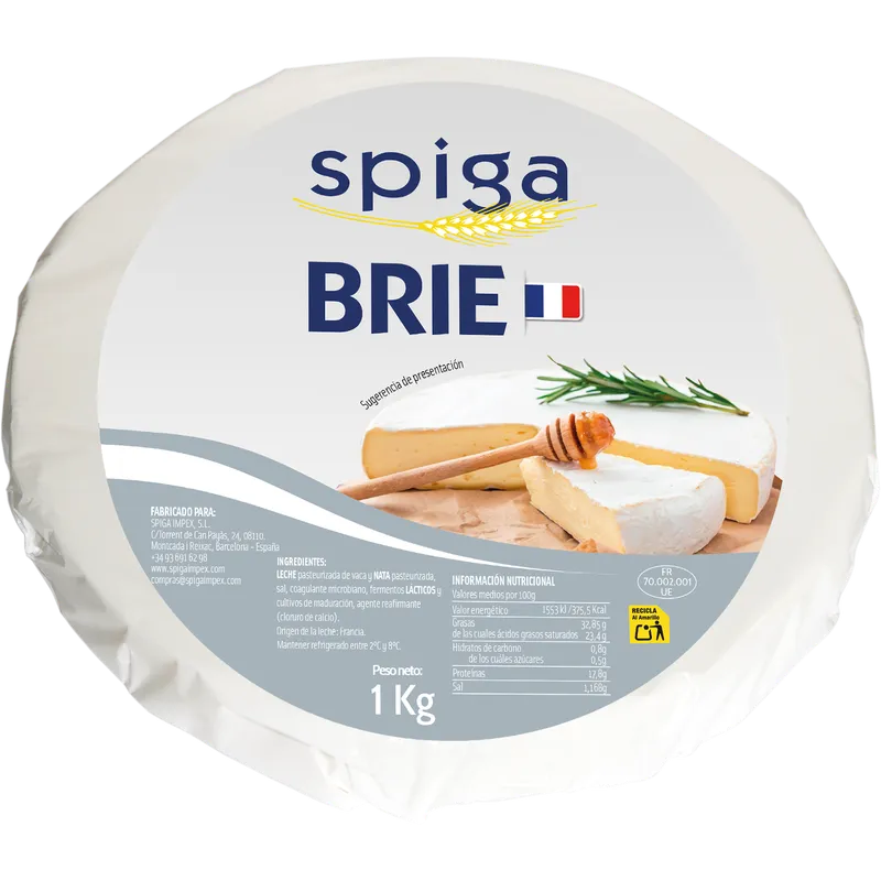 Brie 60% M.G./E.S. 2x1kg, producto de Spiga Impex