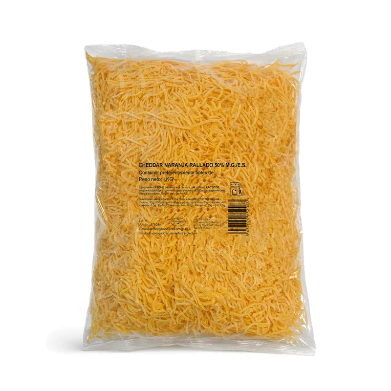 Queso Cheddar naranja Rallado 6x1kg, producto de Spiga Impex