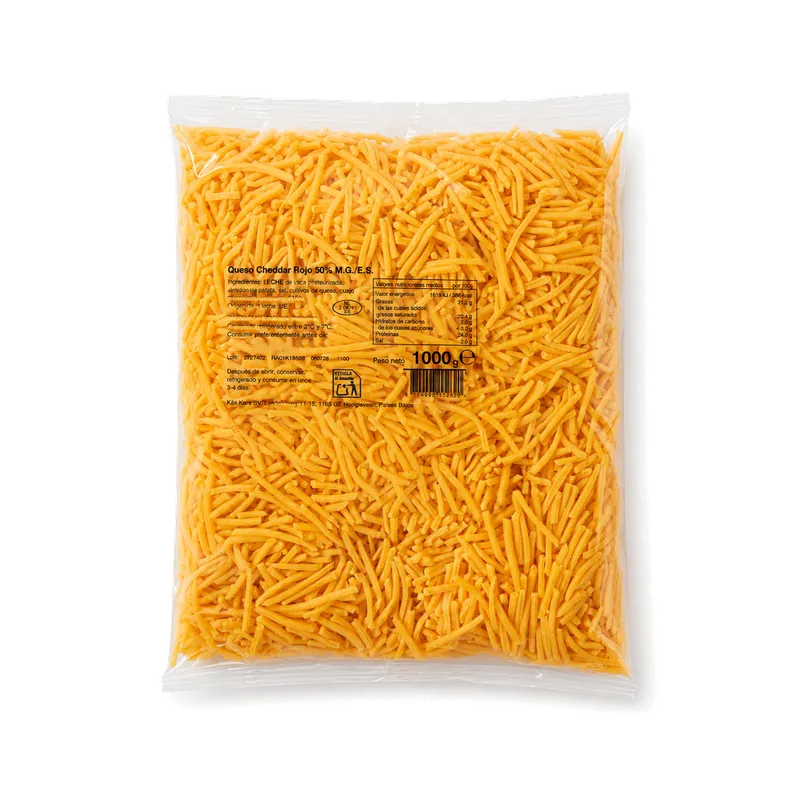 Cheddar rojo 50% rallado 4 mm 10x1 kg, producto de Spiga Impex