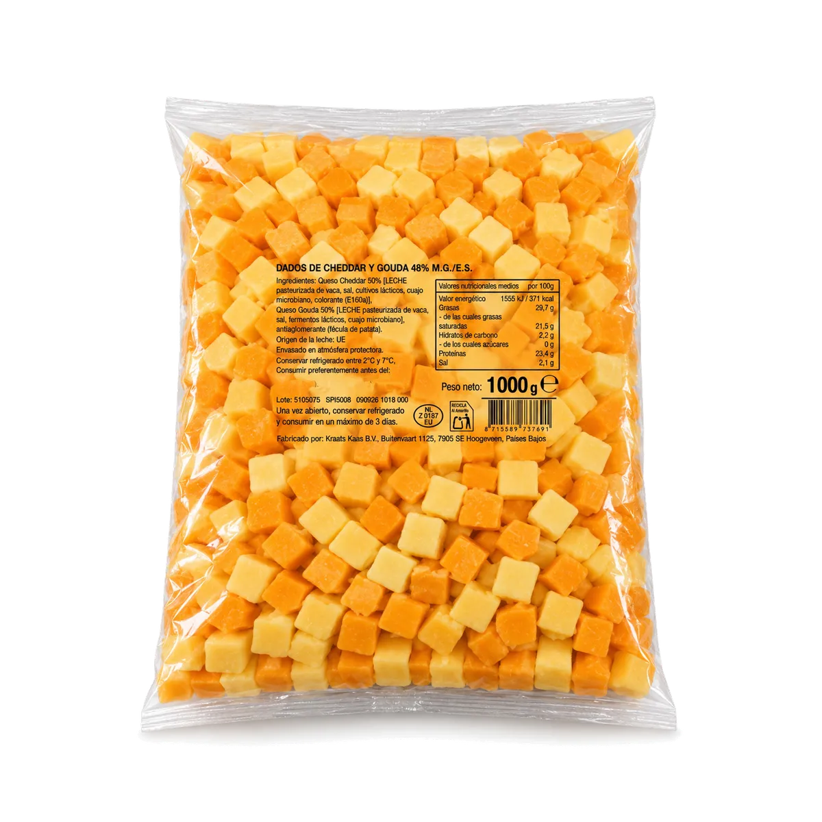 Dados queso Cheddar y Gouda 6x1kg, producto de Spiga Impex