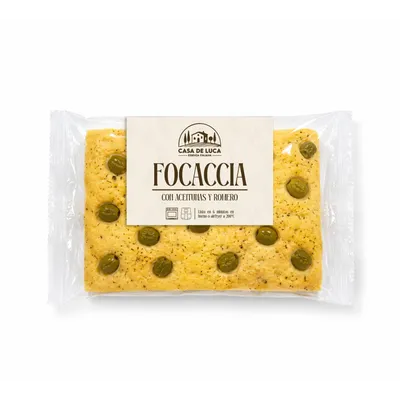 Focaccia con olivas y romero Casa de Luca 10x175g, producto de Spiga Impex