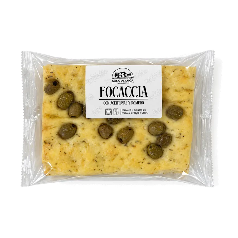 Focaccia con olivas y romero Casa de Luca 10x175g, producto de Spiga Impex
