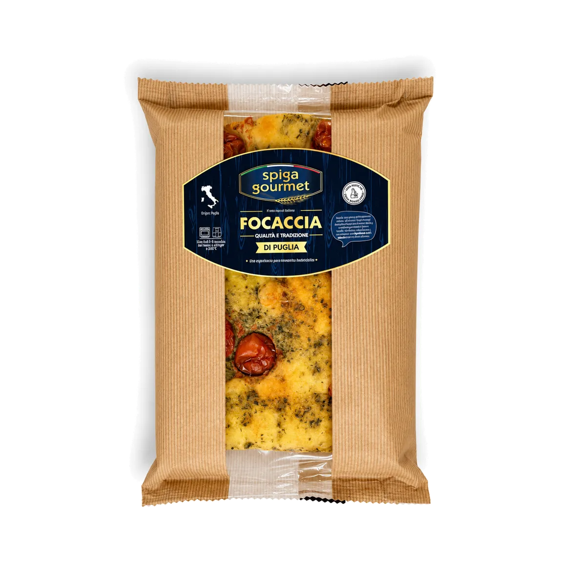 Focaccia con Tomates Cherry y Pesto Spiga Gourmet 10x210g, producto de Spiga Impex