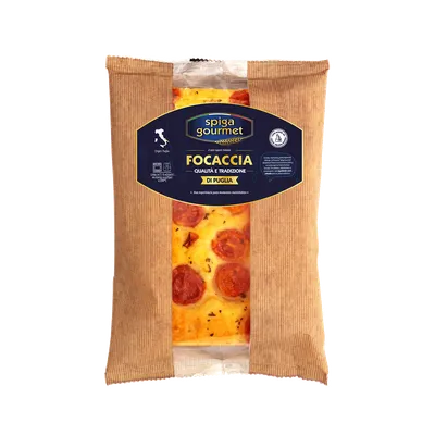 Focaccia con tomates cherry y romero Spiga Gourmet 10x210g, producto de Spiga Impex