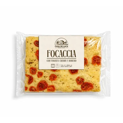 Focaccia Tomates Cherry y romero Casa de Luca 10x210g, producto de Spiga Impex