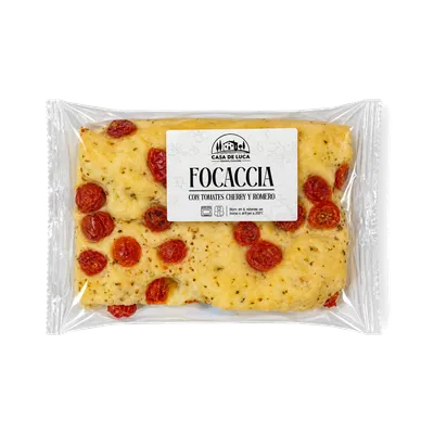 Focaccia Tomates Cherry y romero Casa de Luca 10x210g, producto de Spiga Impex