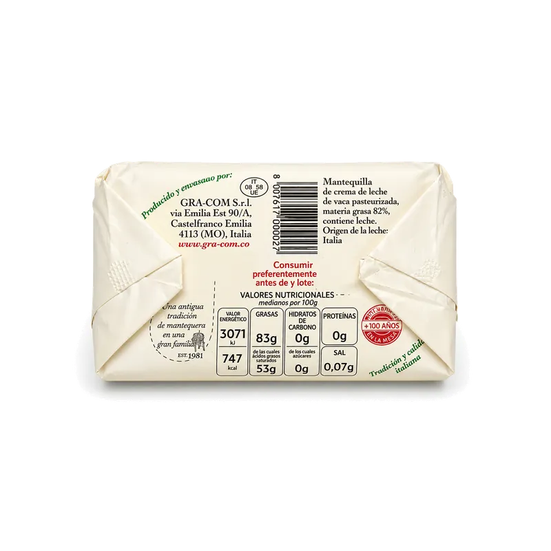 Mantequilla italiana Zanasi 20x250g, otra vista