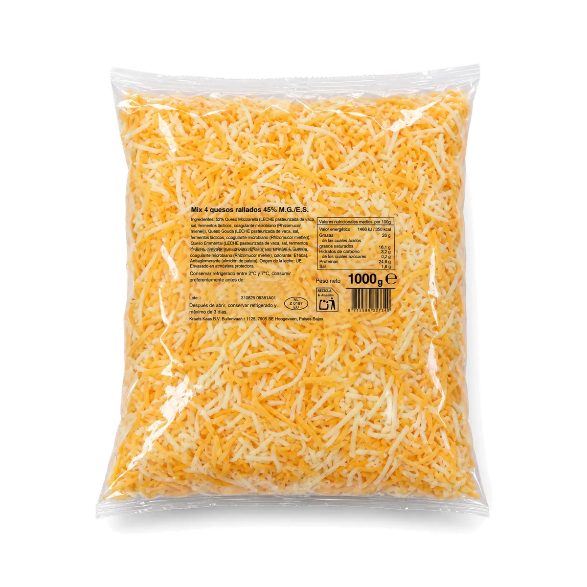 Mix 4 quesos rallado 10x1 kg, producto de Spiga Impex
