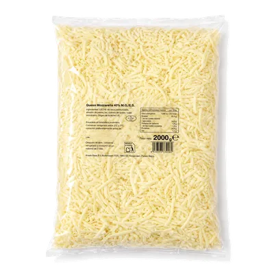 Mozzarella 40% rallada 6 mm 5x2 kg, producto de Spiga Impex