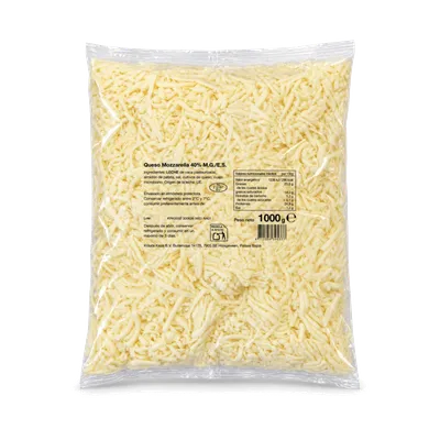 Mozzarella 40% rallada 6 mm 10x1 kg, producto de Spiga Impex