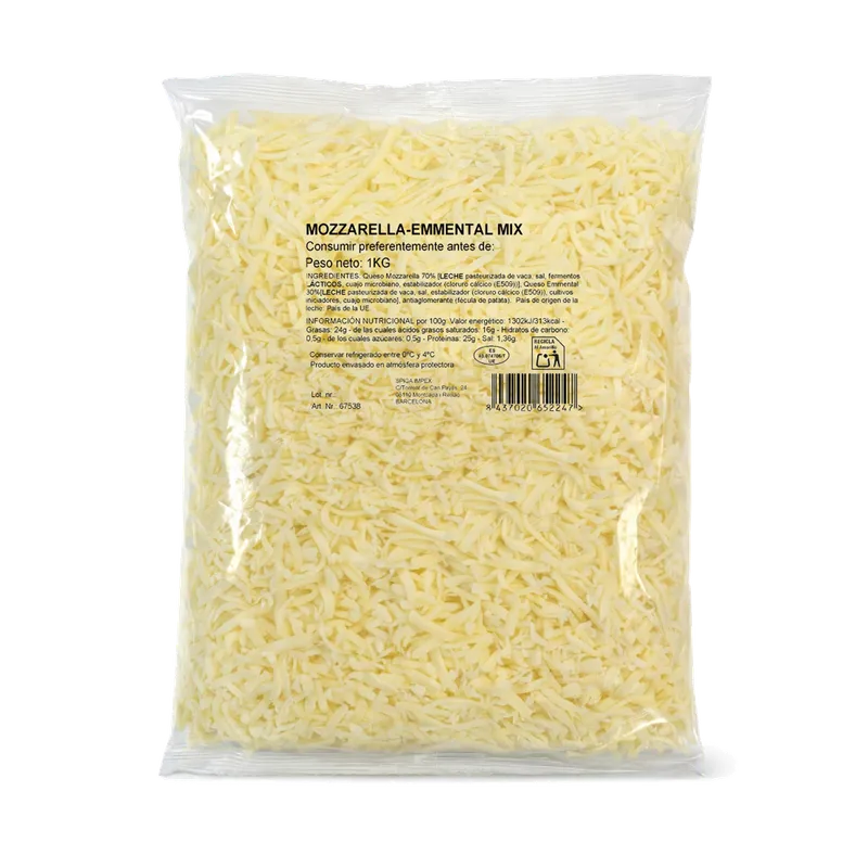 Queso Mozzarella 70%+Emmental 30% Rallada 6x1kg, producto de Spiga Impex