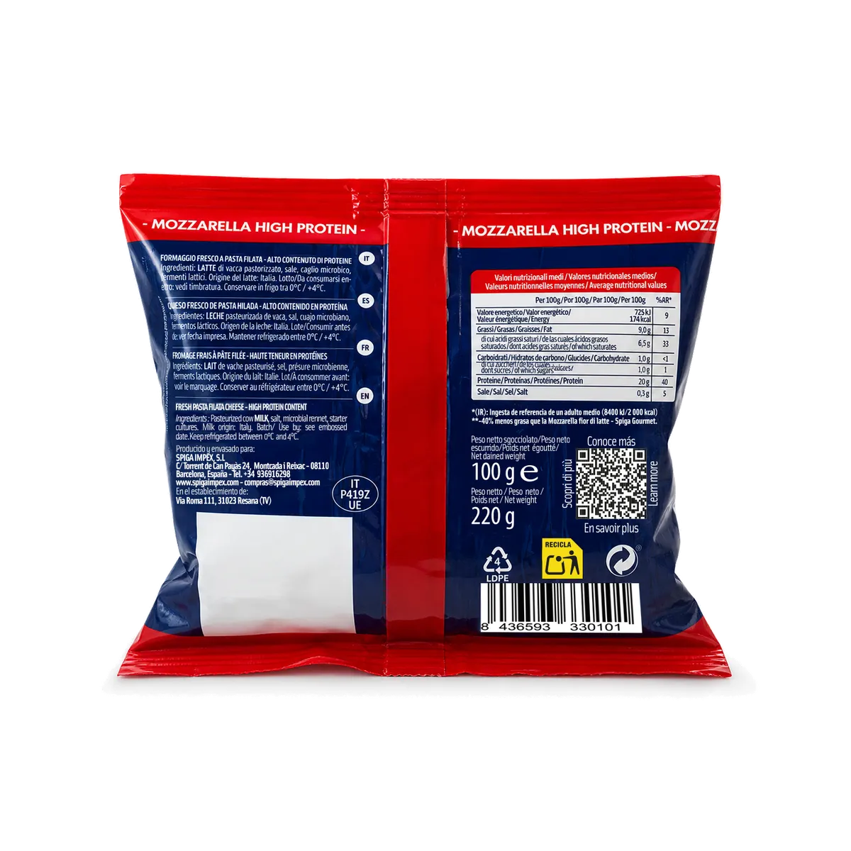 Mozzarella High protein SPIGA GOURMET 8x100g, otra vista