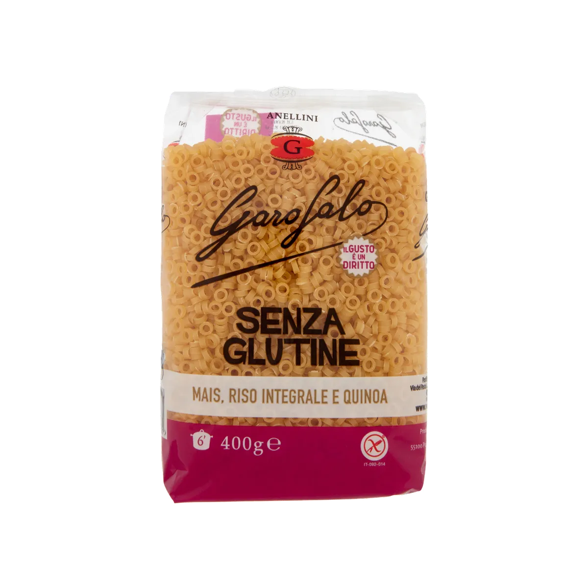 Anellini Garofalo Sin Gluten 12x400g, producto de Spiga Impex