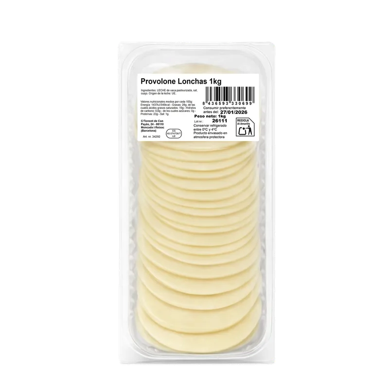 Provolone lonchas (50x20g) 6x1kg, producto de Spiga Impex