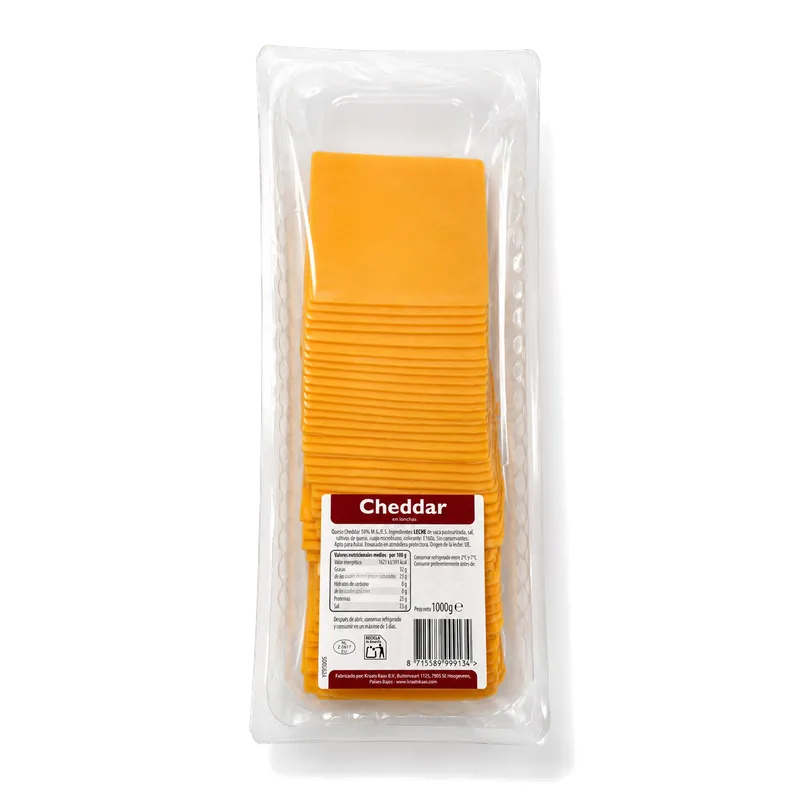 Queso Cheddar Rojo Lonchas 6x1kg, producto de Spiga Impex