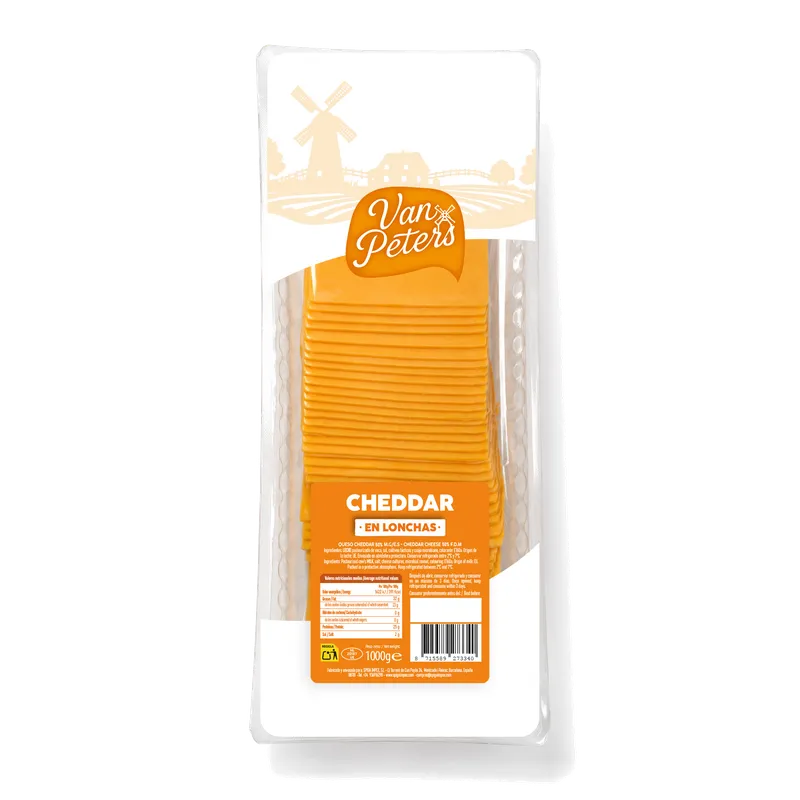 Queso Cheddar Rojo Lonchas Van Peters 6x1kg, producto de Spiga Impex