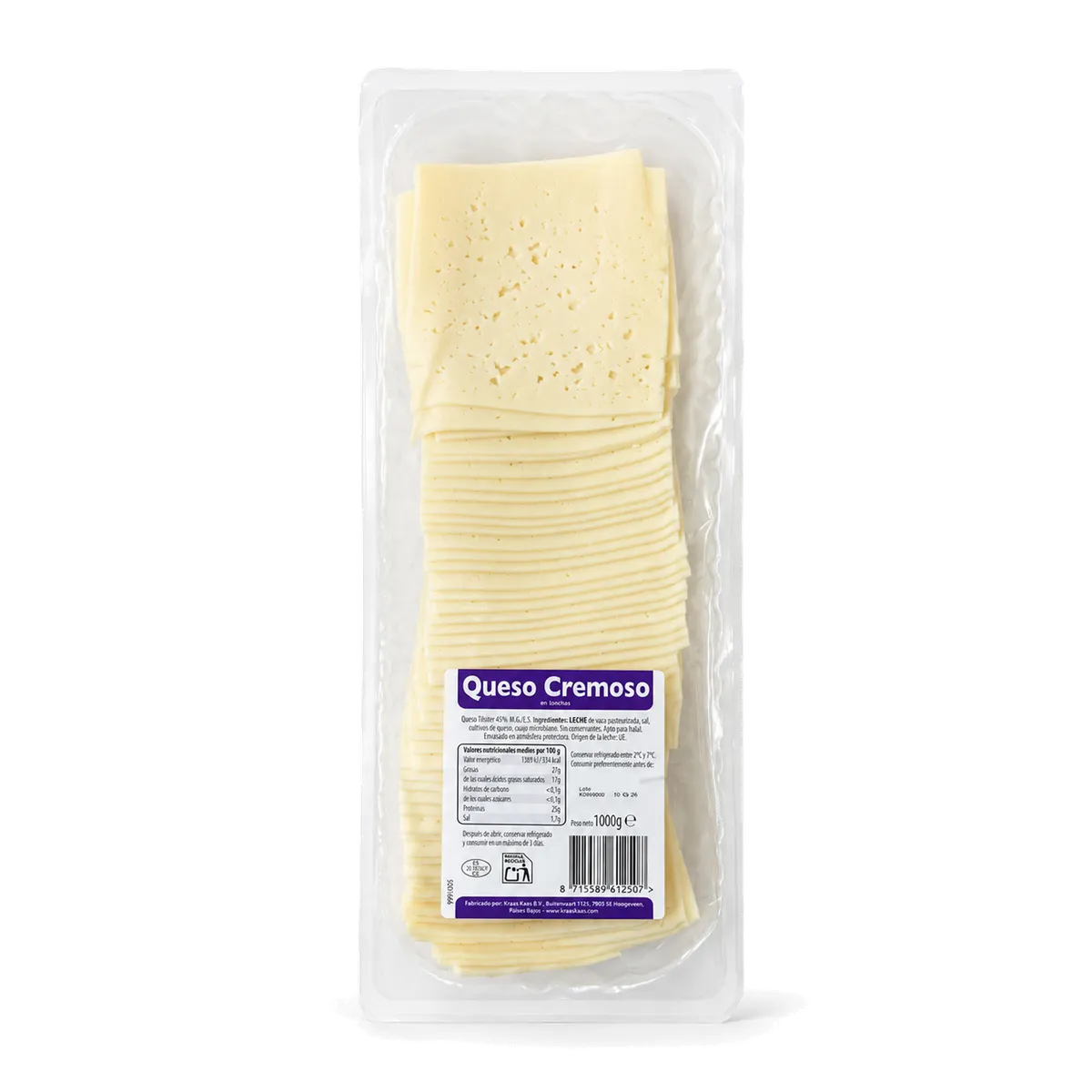 Queso cremoso en lonchas 6 x 1 kg, producto de Spiga Impex
