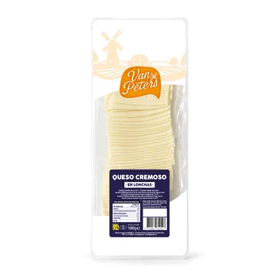Queso cremoso en lonchas Van Peters 6 x 1kg, producto de Spiga Impex