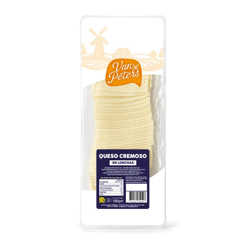Queso cremoso en lonchas Van Peters 6 x 1kg, producto de Spiga Impex