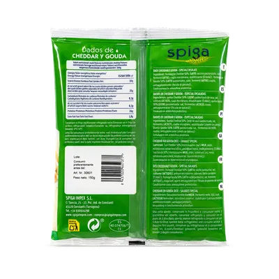 Queso dados SPIGA (cheddar + gouda) 10x150g, producto de Spiga Impex