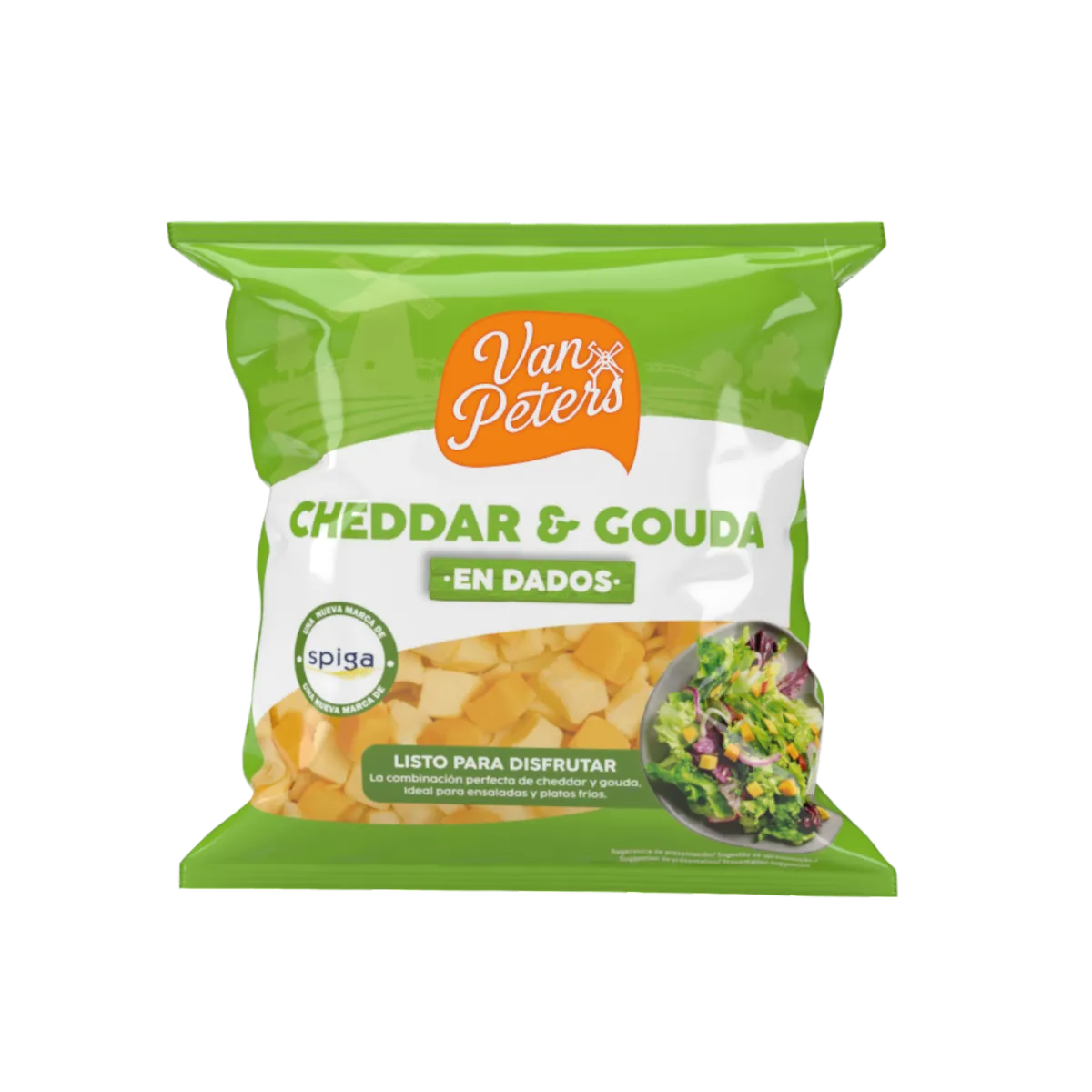 Queso dados VAN PETERS (cheddar + gouda) 10x150gr, producto de Spiga Impex