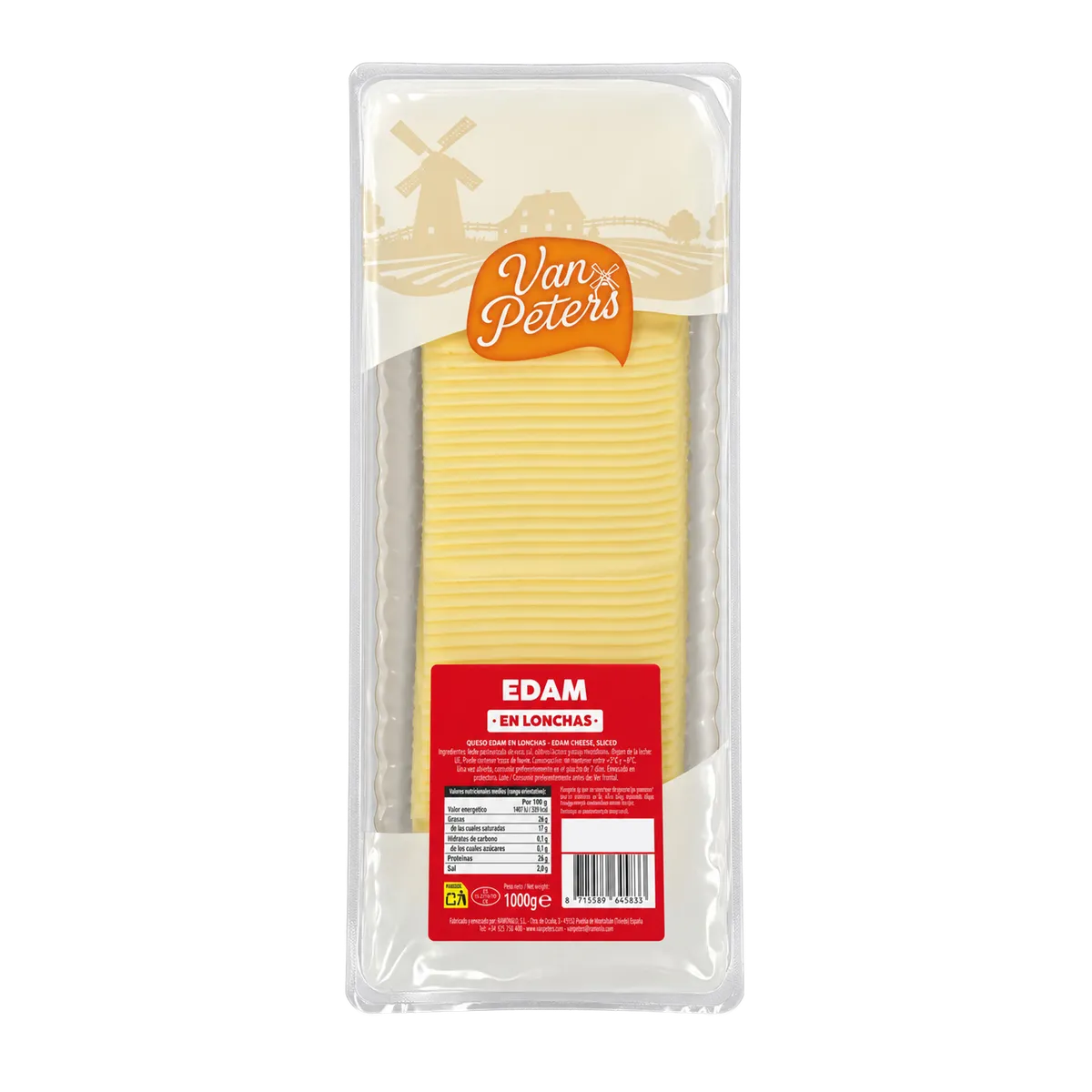 Queso Edam Lonchas Van Peters 6x1kg, producto de Spiga Impex