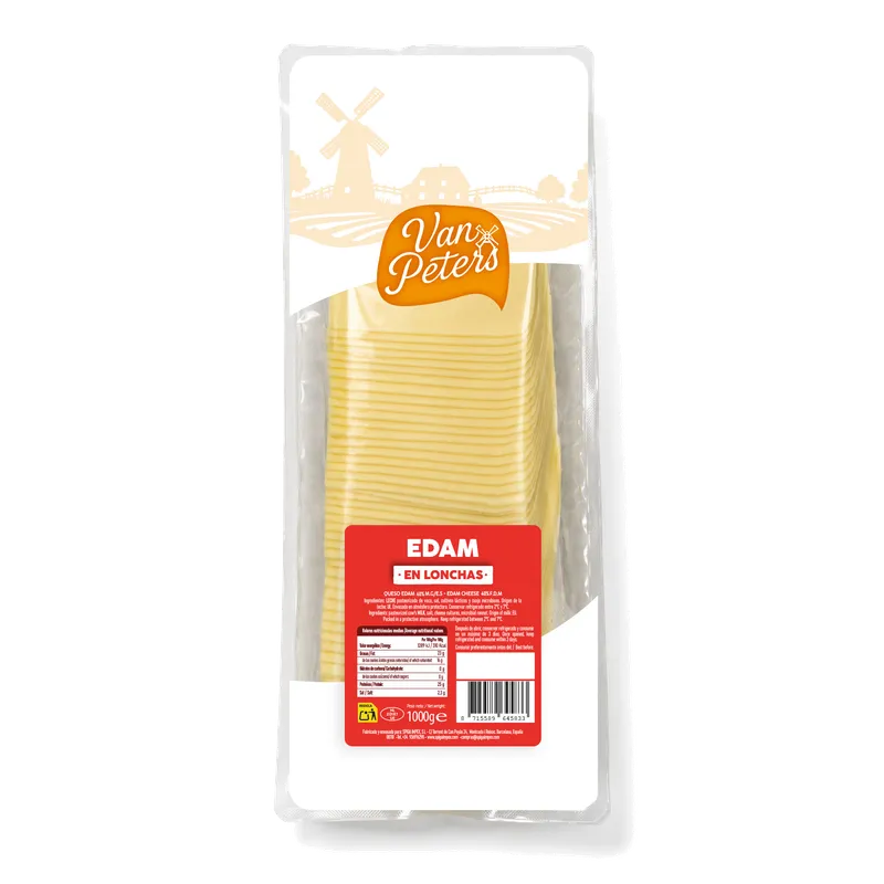 Queso Edam Lonchas Van Peters 6x1kg, producto de Spiga Impex