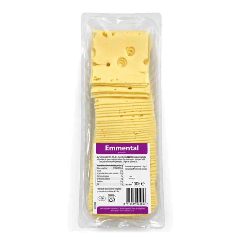 Queso Emmental Lonchas 6x1kg, producto de Spiga Impex