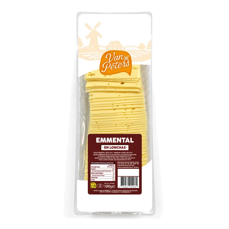 Queso Emmental Lonchas Van Peters 6x1kg, producto de Spiga Impex