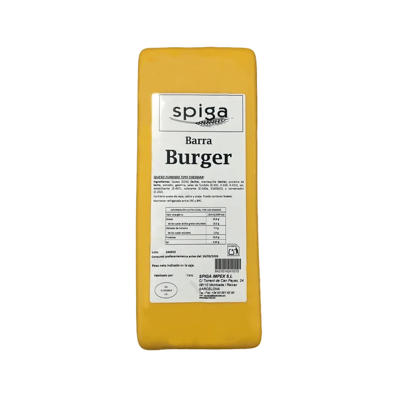 Queso Fundido Barra Tipo Cheddar 4x2,70kg, producto de Spiga Impex