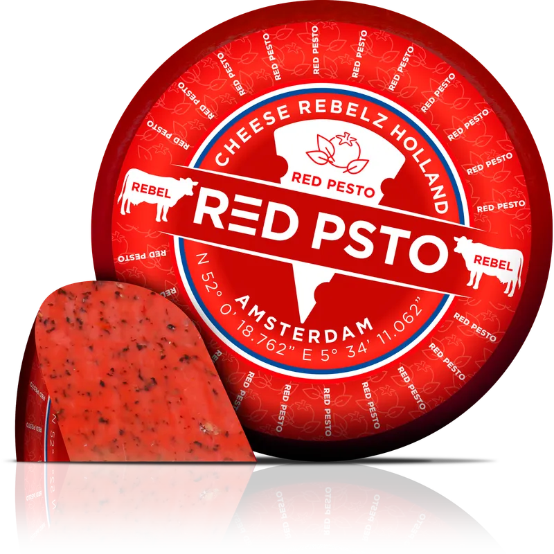 Queso Gouda con pesto Rojo 2x2,5kg, producto de Spiga Impex