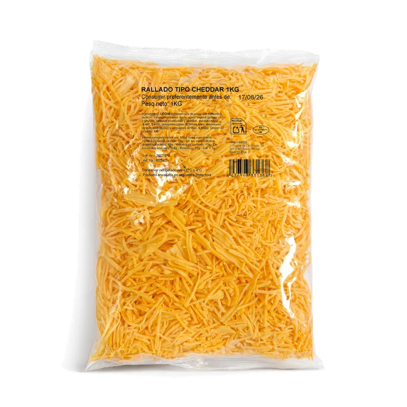 Queso tipo Cheddar rallado 6x1kg, producto de Spiga Impex